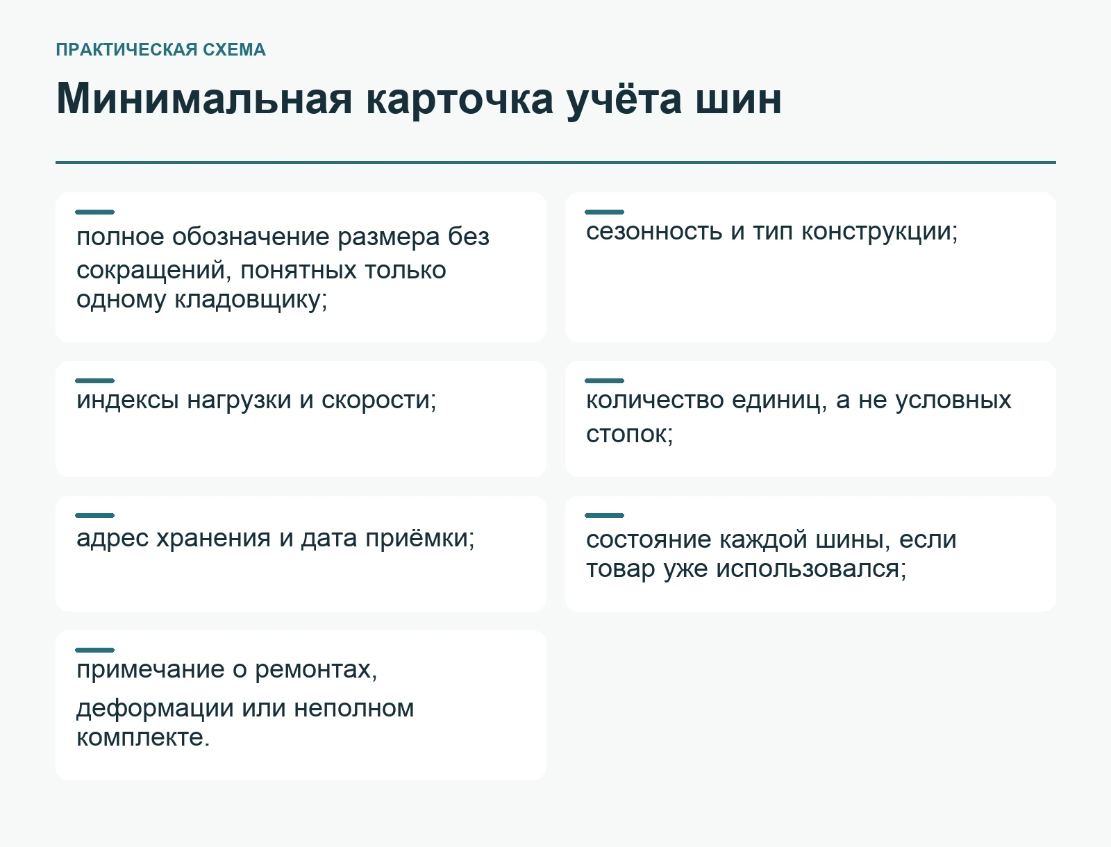 Минимальные карточки для учета шин